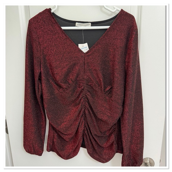 Madison & Hudson Tops - NWT Madison & Hudson Holiday Top Elegant Red Glitter V-Neck Top